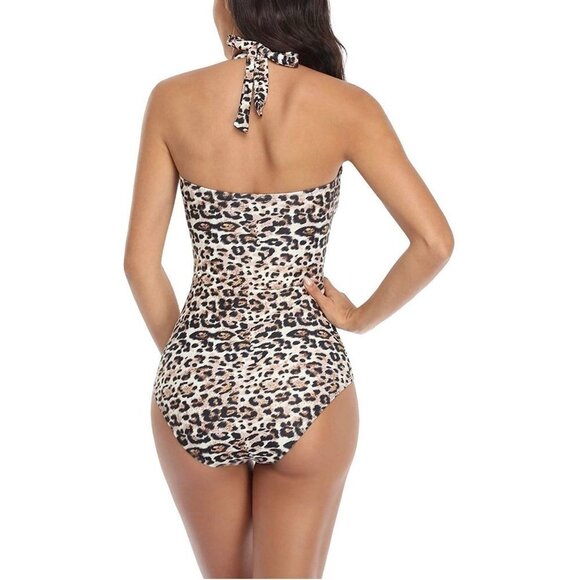 Tummy Control Swimwear Halter One Piece Slimming Vintage Retro Swimsuit-Medium - Picture 3 of 4